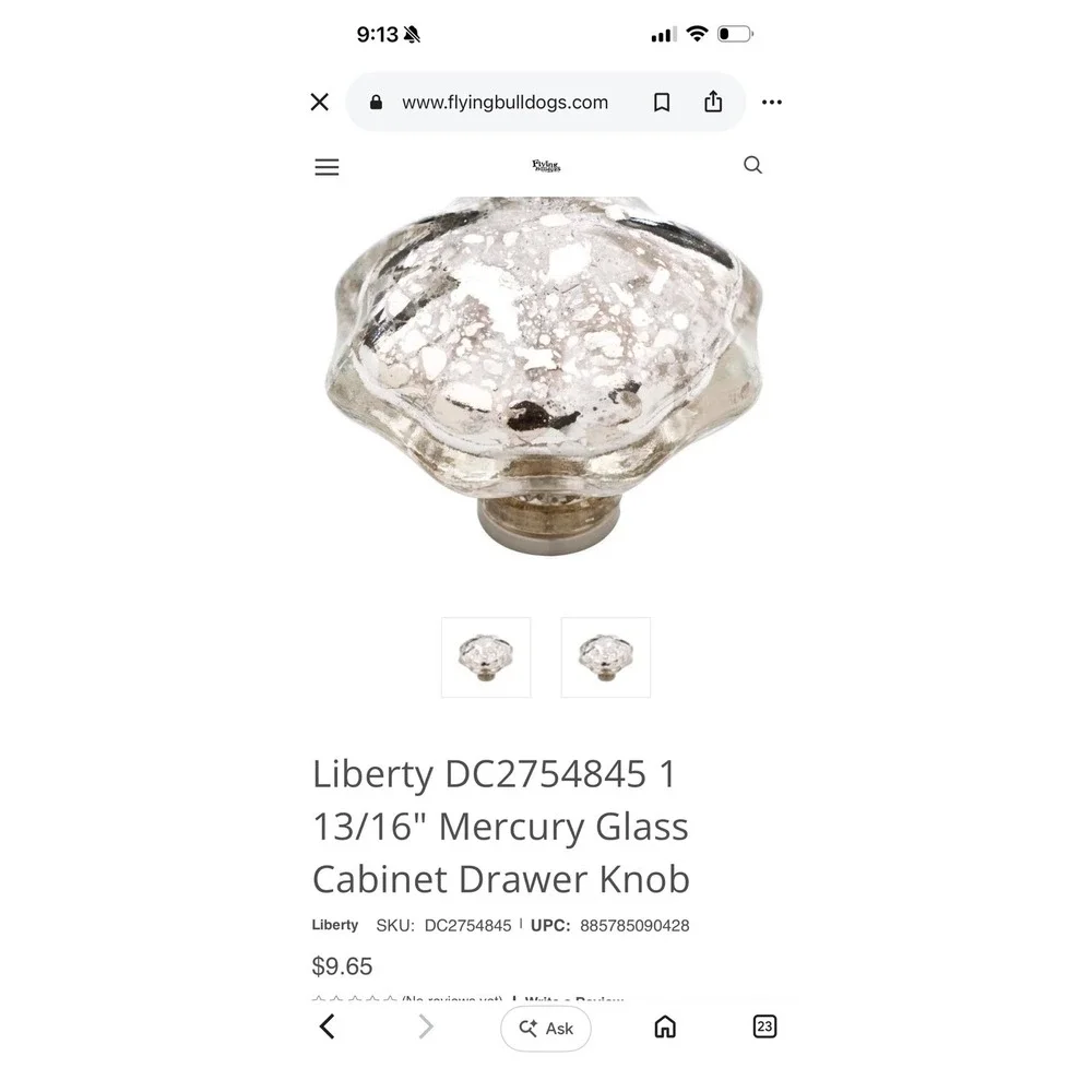 Liberty 1-13/16 in Mercury Glass Scalloped Cabinet Drawer Knob Silver Four Pack